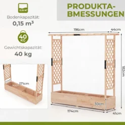Blumenkasten mit Rankgitter & Hängendem Dach Pflanzkasten Hochbeet Pflanzkübel Natur