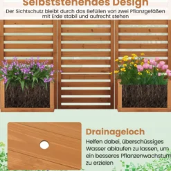 Blumenkasten mit Sichtschutz & Klappbarem Spalier Hochbeet 2 Pflanzkästen mit Ablauflöchern