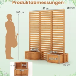 Blumenkasten mit Sichtschutz & Klappbarem Spalier Hochbeet 2 Pflanzkästen mit Ablauflöchern