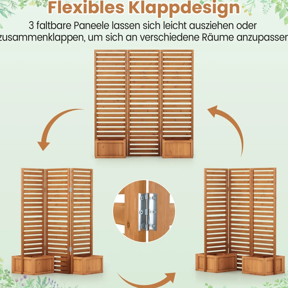 Blumenkasten mit Sichtschutz & Klappbarem Spalier Hochbeet 2 Pflanzkästen mit Ablauflöchern