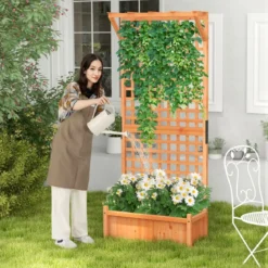 Blumenkasten mit Spalier & Dach & Rankgitter & Drainagelöchern Pflanzkasten 75 x 33 x 181 cm