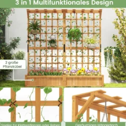 Blumenkasten mit Spalier & Dach Tannenholz Pflanzkasten mit Rankgitter Gartenspalier Orange