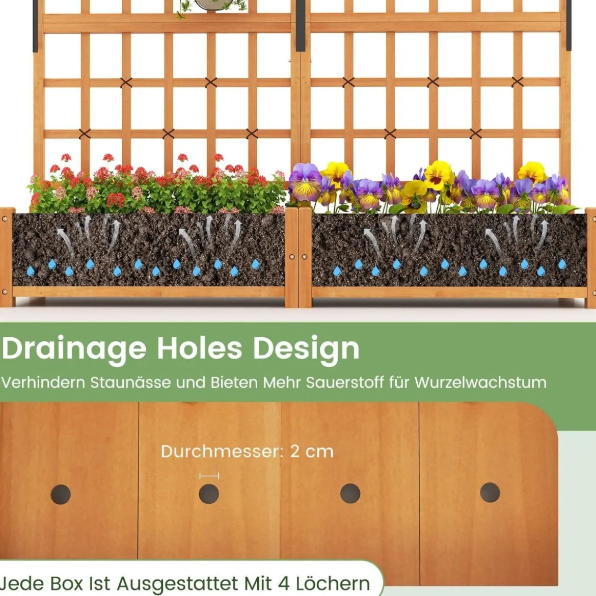 Blumenkasten mit Spalier & Dach Tannenholz Pflanzkasten mit Rankgitter Gartenspalier Orange