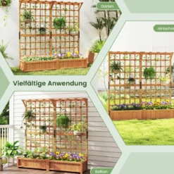 Blumenkasten mit Spalier & Dach Tannenholz Pflanzkasten mit Rankgitter Gartenspalier Orange