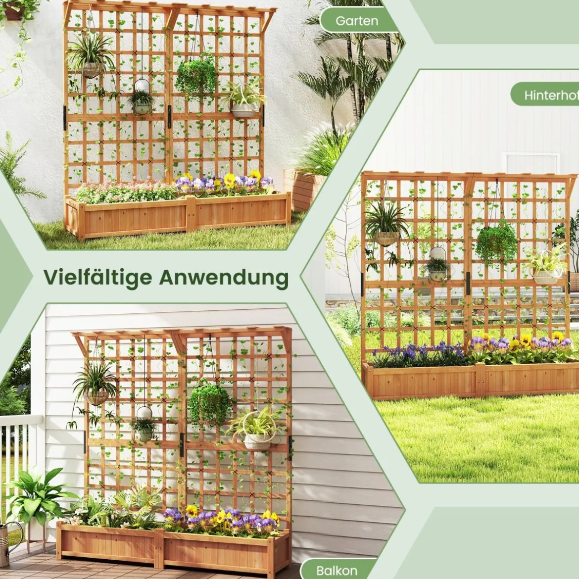 Blumenkasten mit Spalier & Dach Tannenholz Pflanzkasten mit Rankgitter Gartenspalier Orange