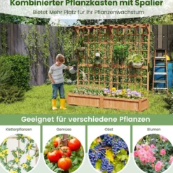 Blumenkasten mit Spalier & Dach Tannenholz Pflanzkasten mit Rankgitter Gartenspalier Orange