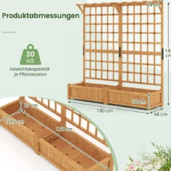 Blumenkasten mit Spalier & Dach Tannenholz Pflanzkasten mit Rankgitter Gartenspalier Orange