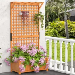 Blumenkasten mit Spalier & Dach & Rankgitter & Drainagelöchern Pflanzkasten Gartenspalier