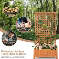 Blumenkasten mit Spalier & Dach & Rankgitter & Drainagelöchern Pflanzkasten Gartenspalier