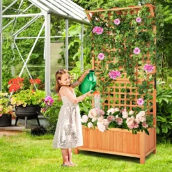 Blumenkasten mit Spalier & Dach & Rankgitter & Drainagelöchern Pflanzkasten Gartenspalier
