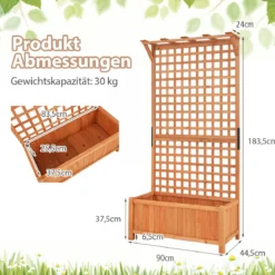 Blumenkasten mit Spalier & Dach & Rankgitter & Drainagelöchern Pflanzkasten Gartenspalier