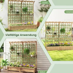 Blumenkasten mit Spalier & Dach Tannenholz Pflanzkasten mit Rankgitter Gartenspalier Natur
