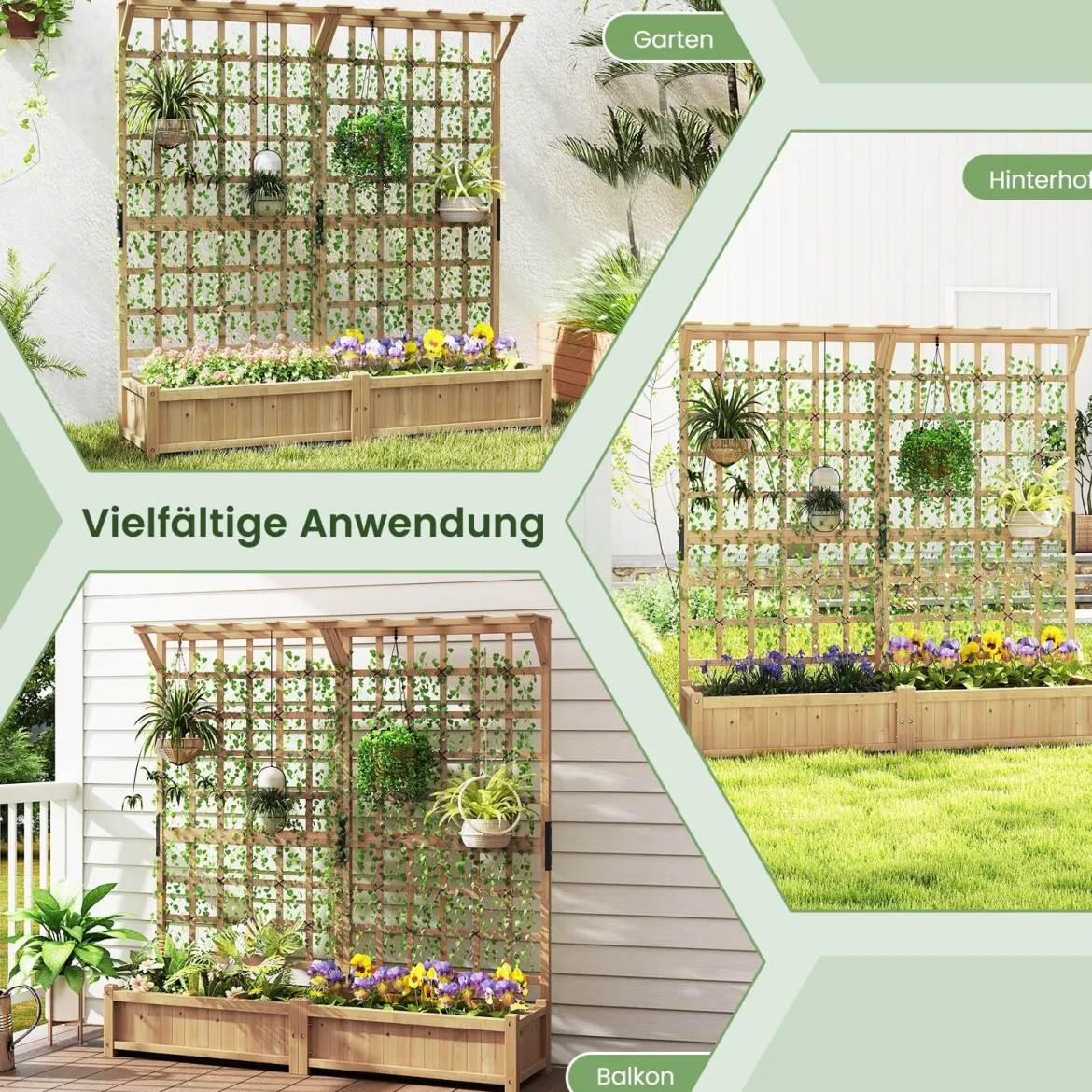 Blumenkasten mit Spalier & Dach Tannenholz Pflanzkasten mit Rankgitter Gartenspalier Natur