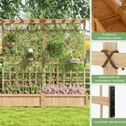 Blumenkasten mit Spalier & Dach Tannenholz Pflanzkasten mit Rankgitter Gartenspalier Natur
