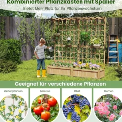 Blumenkasten mit Spalier & Dach Tannenholz Pflanzkasten mit Rankgitter Gartenspalier Natur