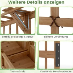 Blumenkasten mit Spalier & Dach Tannenholz Pflanzkasten mit Rankgitter Gartenspalier Braun