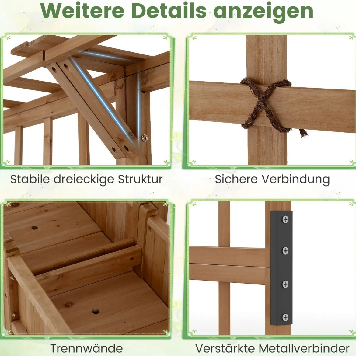 Blumenkasten mit Spalier & Dach Tannenholz Pflanzkasten mit Rankgitter Gartenspalier Braun