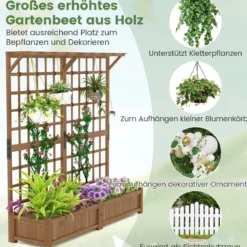 Blumenkasten mit Spalier & Dach Tannenholz Pflanzkasten mit Rankgitter Gartenspalier Braun
