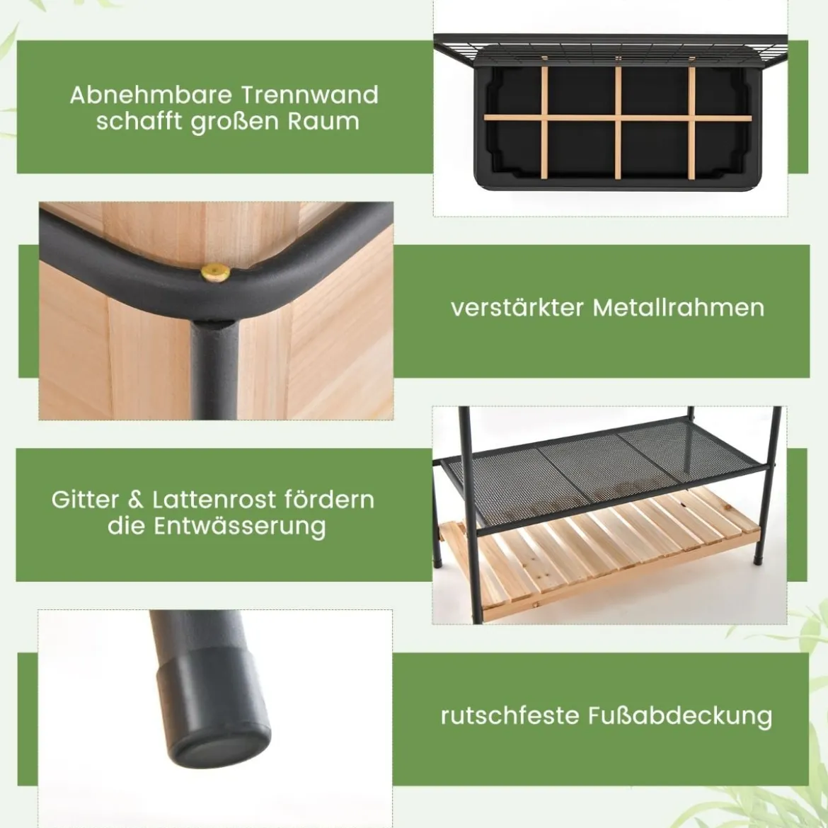 Blumenkasten mit Spalier & 2 Stufigen Regalen & Abnehmbarer Trennwand 80 x 38 x 150 cm