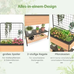 Blumenkasten mit Spalier & 2 Stufigen Regalen & Abnehmbarer Trennwand 80 x 38 x 150 cm