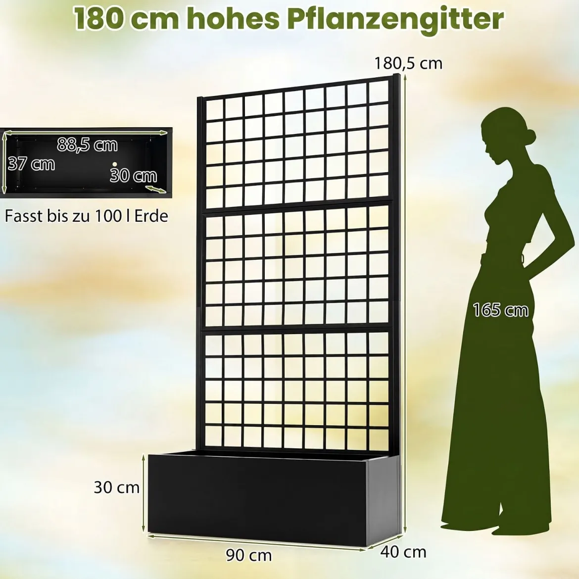 Blumenkasten Pflanzkasten mit Rankgitter Pflanzkübel aus Verzinktem Stahl 90 x 40 x 180,5 cm