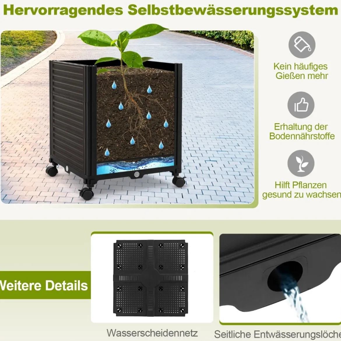 Blumenkasten Rosenbogen Spalier 2 Pflanzkästen auf Rollen Gartenpergola Gartenbogen Metall 200 x 42 x 200 cm Schwarz