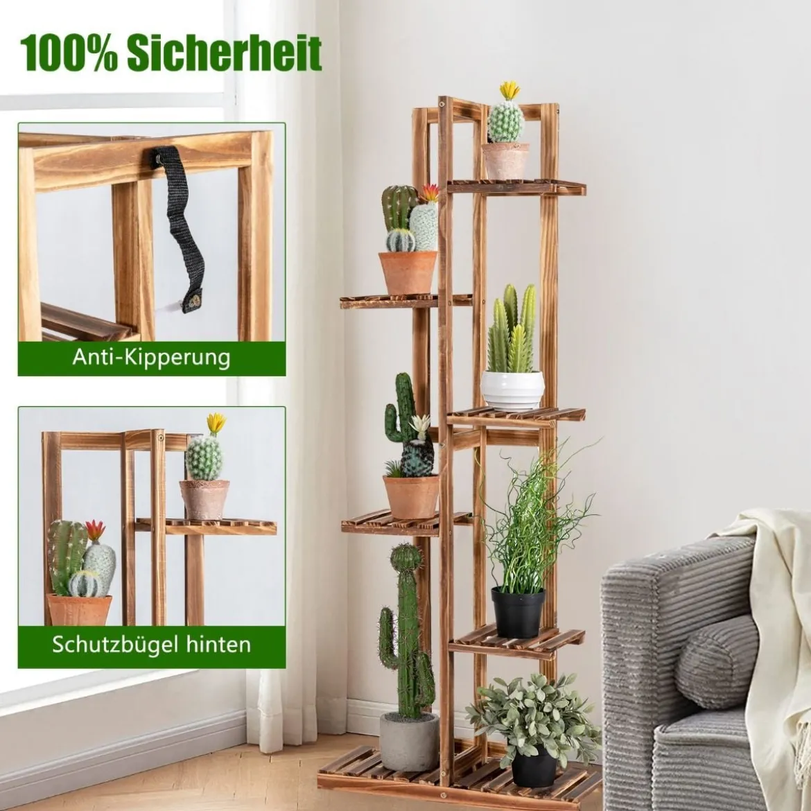 Blumenregal 6-Stöckiger Holz-Pflanzenständer 50 x 21 x 124 cm Braun
