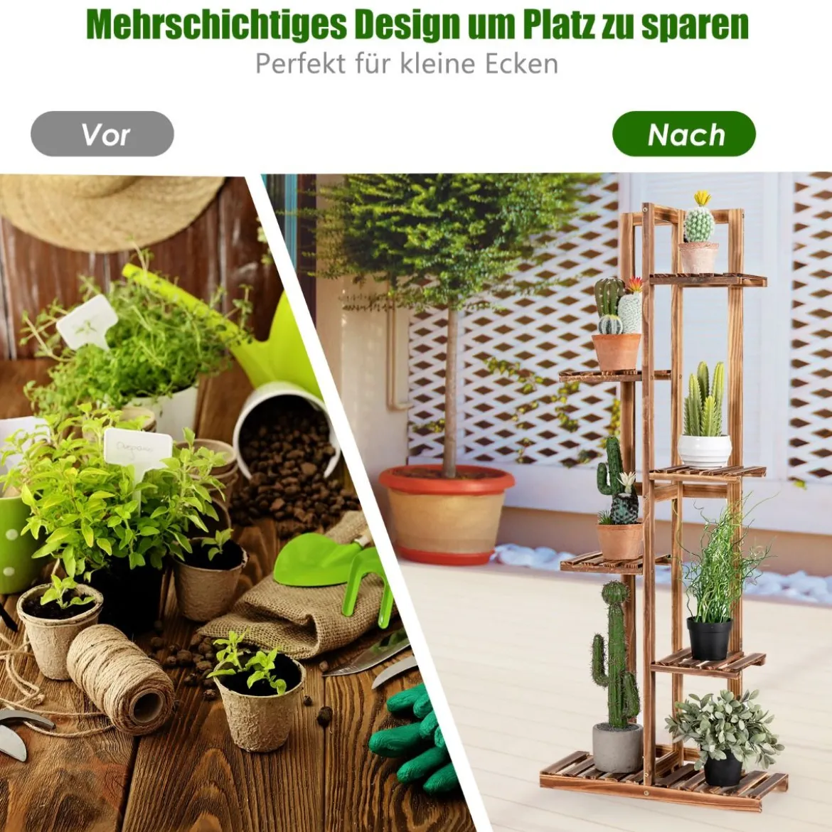 Blumenregal 6-Stöckiger Holz-Pflanzenständer 50 x 21 x 124 cm Braun