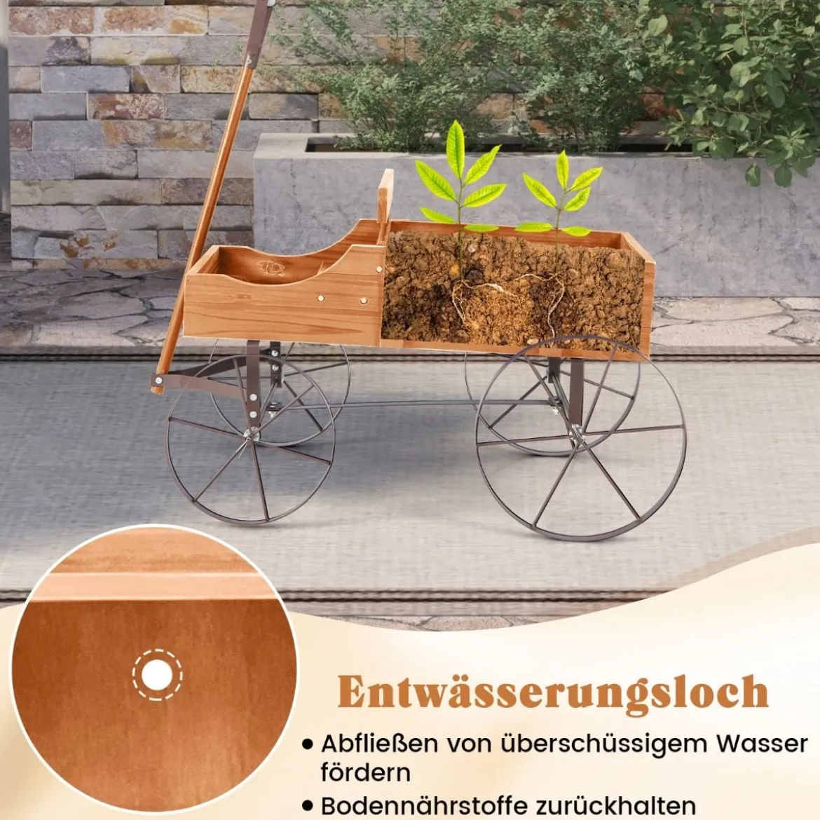 Blumenständer Holzwagen Pflanzwagen Blumenwagen mit Rädern aus Metall 62 x 34 x 60 cm Grau/Rot/Braun/Grün/Blau