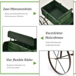 Blumenständer Holzwagen Pflanzwagen Blumenwagen mit Rädern aus Metall 62 x 34 x 60 cm Grau/Rot/Braun/Grün/Blau