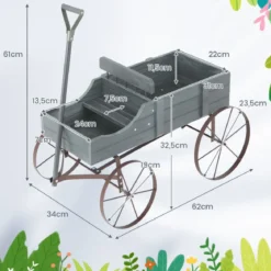 Blumenständer Holzwagen Pflanzwagen Blumenwagen mit Rädern aus Metall 62 x 34 x 60 cm Grau/Rot/Braun/Grün/Blau