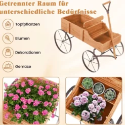 Blumenständer Holzwagen Pflanzwagen Blumenwagen mit Rädern aus Metall 62 x 34 x 60 cm Grau/Rot/Braun/Grün/Blau