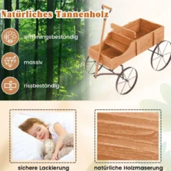 Blumenständer Holzwagen Pflanzwagen Blumenwagen mit Rädern aus Metall 62 x 34 x 60 cm Grau/Rot/Braun/Grün/Blau