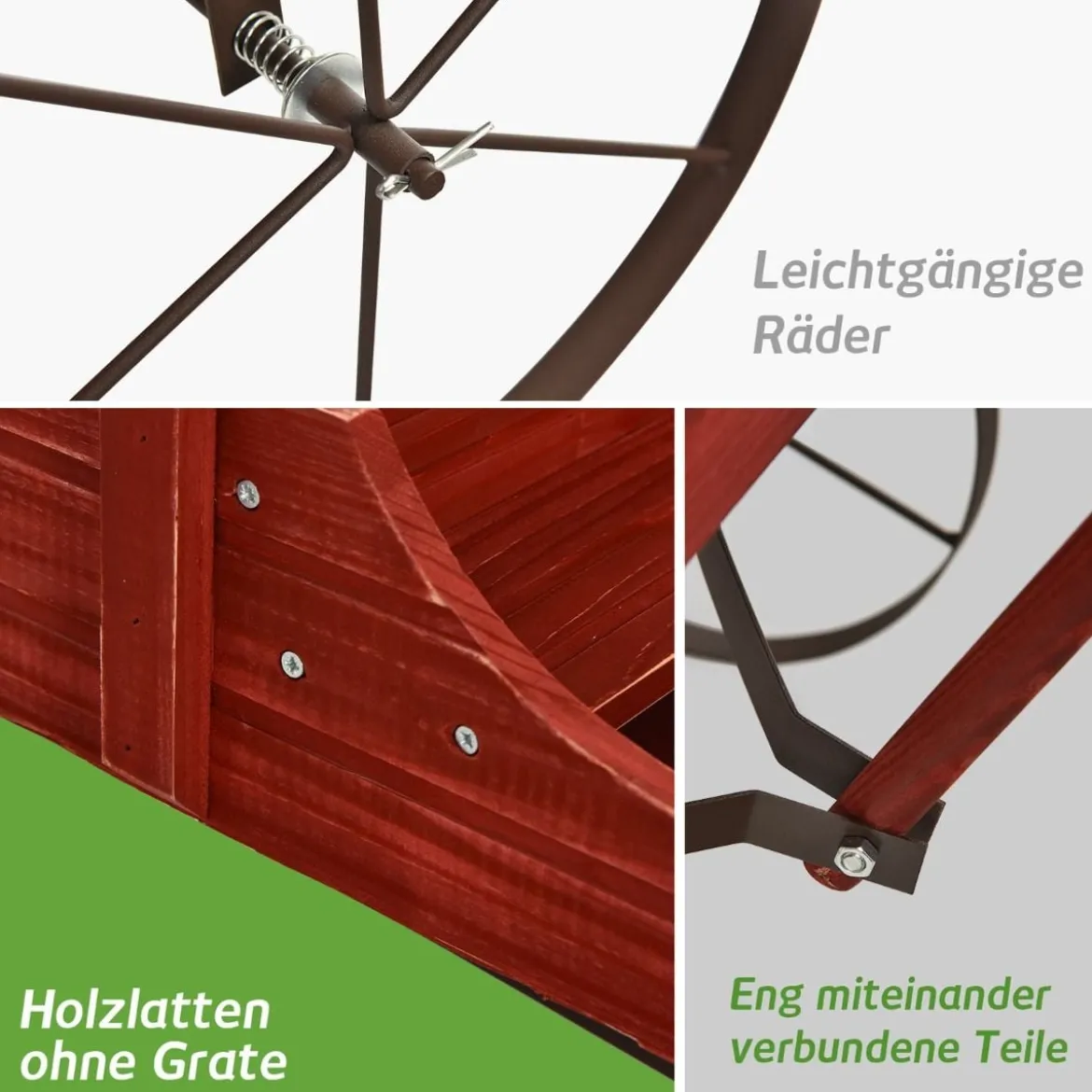 Blumenständer Holzwagen Pflanzwagen Blumenwagen mit Rädern aus Metall 62 x 34 x 60 cm Grau/Rot/Braun/Grün/Blau