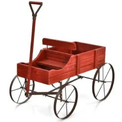 Blumenständer Holzwagen Pflanzwagen Blumenwagen mit Rädern aus Metall 62 x 34 x 60 cm Grau/Rot/Braun/Grün/Blau