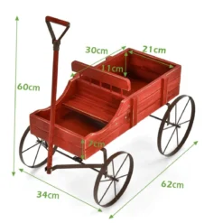 Blumenständer Holzwagen Pflanzwagen Blumenwagen mit Rädern aus Metall 62 x 34 x 60 cm Grau/Rot/Braun/Grün/Blau