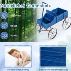 Blumenständer Holzwagen Pflanzwagen Blumenwagen mit Rädern aus Metall 62 x 34 x 60 cm Grau/Rot/Braun/Grün/Blau