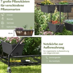 Blumenständer mit Blumenkästen Blumentreppe mit Rollen 100 x 56 x 99 cm Schwarz