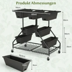 Blumenständer mit Blumenkästen Blumentreppe mit Rollen 100 x 56 x 99 cm Schwarz