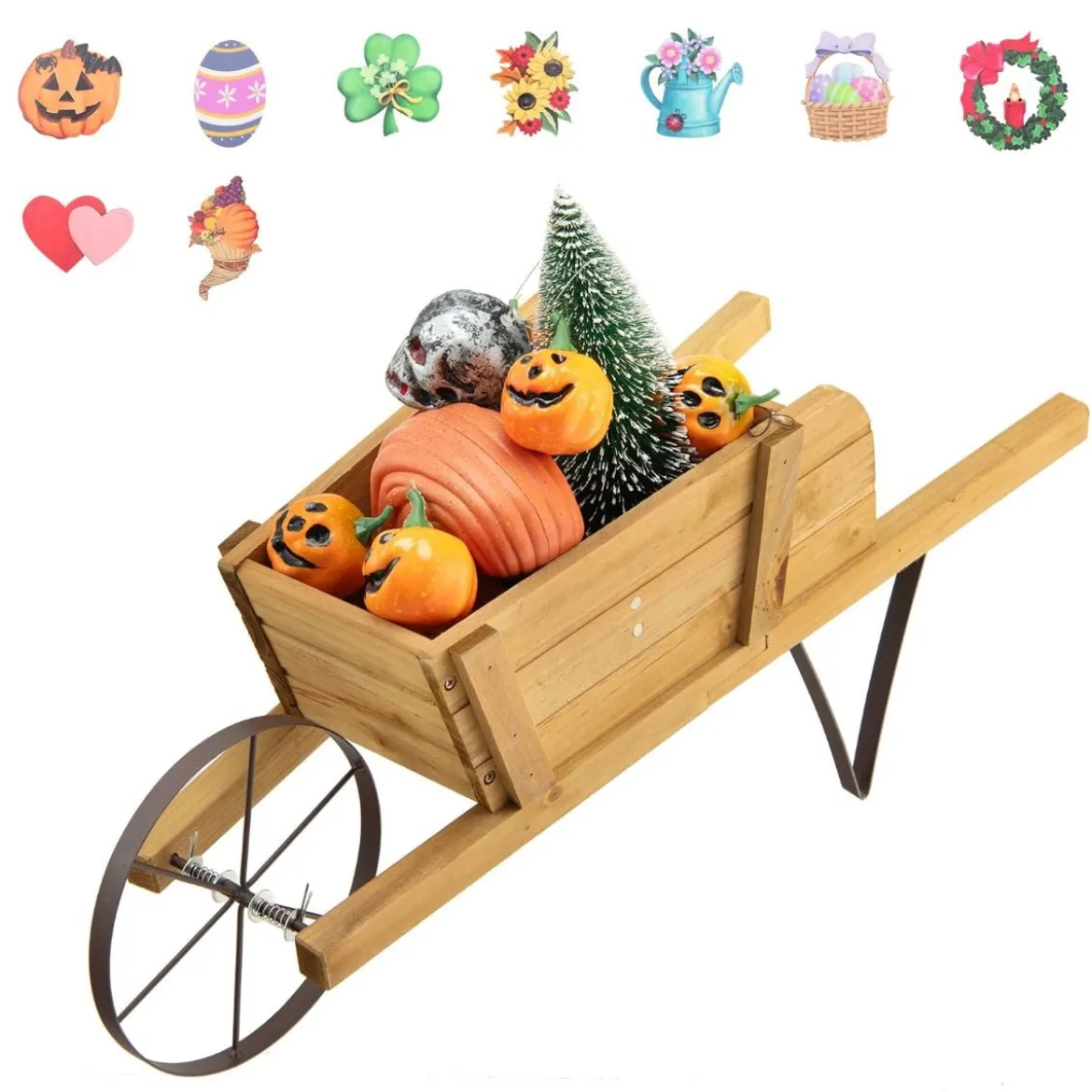 Blumenwagen Blumenschubkarre für den Innen- und Außenbereich 69,5 x 26 x 29,5 cm Walnuss