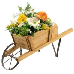 Blumenwagen Blumenschubkarre für den Innen- und Außenbereich 69,5 x 26 x 29,5 cm Walnuss