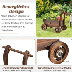 Blumenwagen Pflanzkasten aus Holz mit Rädern 68 x 38,5 x 53,5 cm Braun
