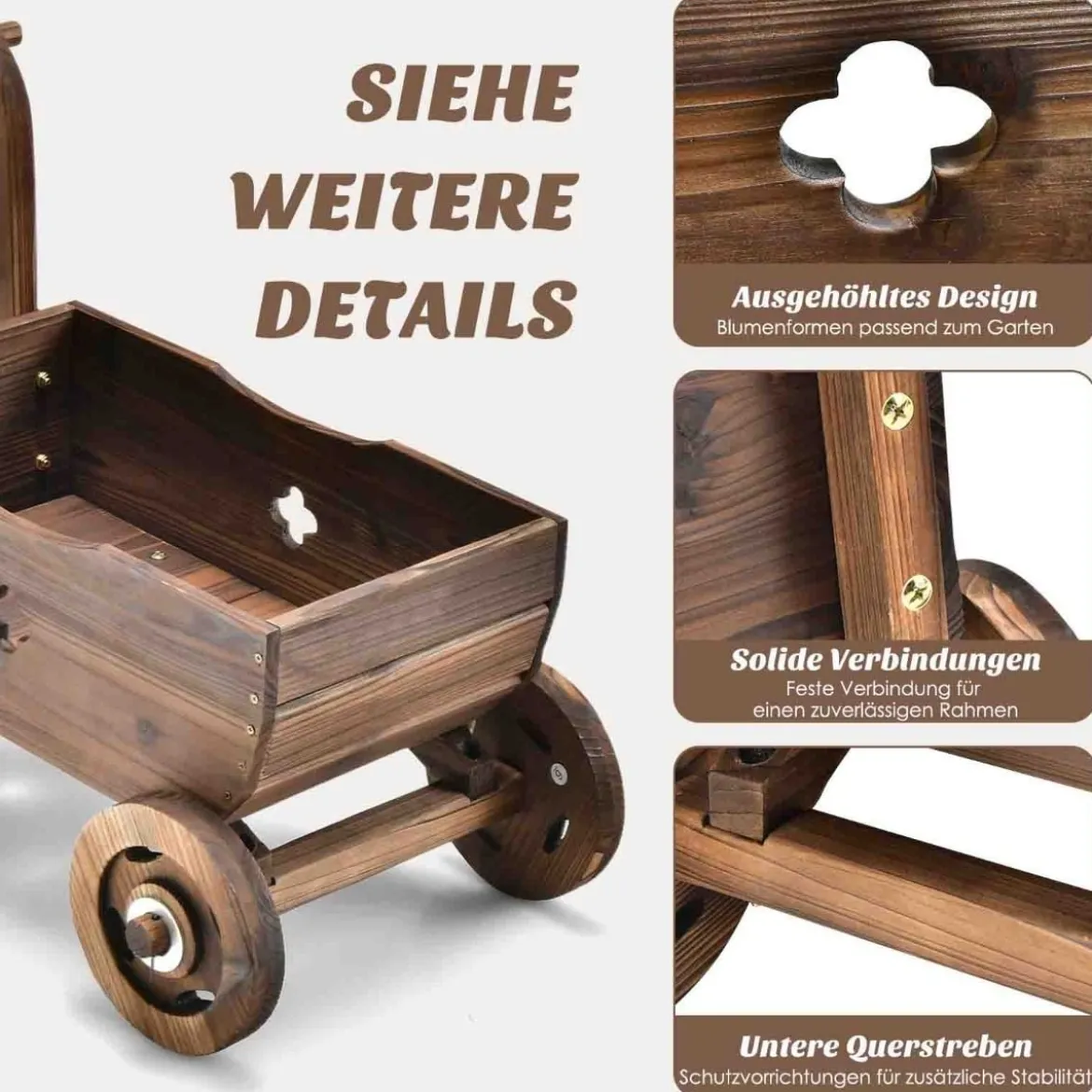 Blumenwagen Pflanzkasten aus Holz mit Rädern 68 x 38,5 x 53,5 cm Braun