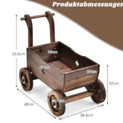 Blumenwagen Pflanzkasten aus Holz mit Rädern 68 x 38,5 x 53,5 cm Braun