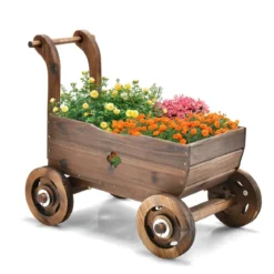 Blumenwagen Pflanzkasten aus Holz mit Rädern 68 x 38,5 x 53,5 cm Braun