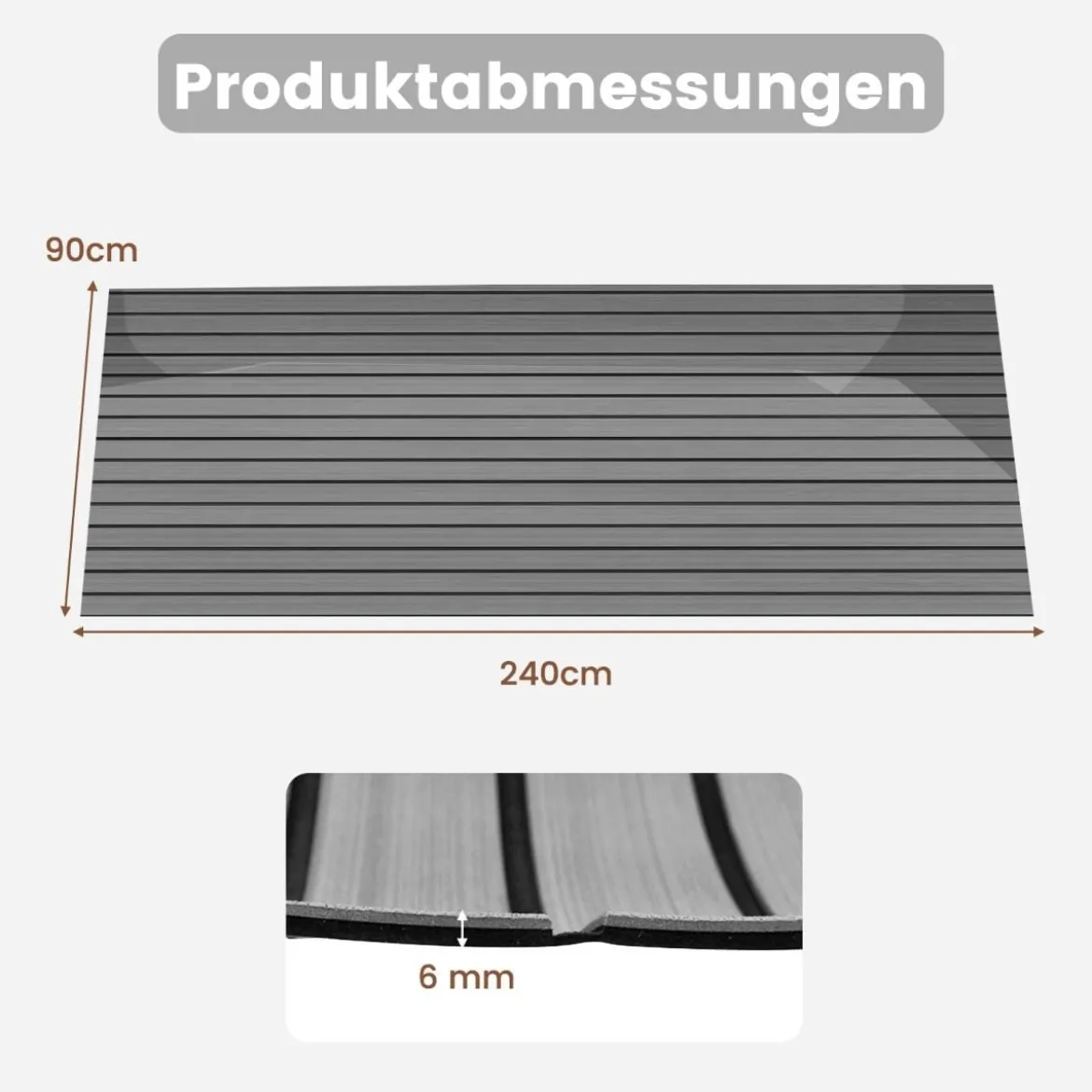 Bodenbelag für Boote Selbstklebend aus EVA-Schaumstoff Rutschfest 240 x 90 cm Grau