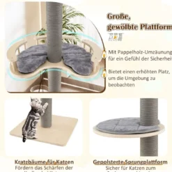 Boden bis Decke Kratzbaum mit 236-271 cm verstellbarer Höhe 5-stufiger Katzenkratzbaum mit Plattform Grau