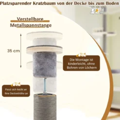 Boden bis Decke Kratzbaum mit 236-271 cm verstellbarer Höhe 5-stufiger Katzenkratzbaum mit Plattform Grau