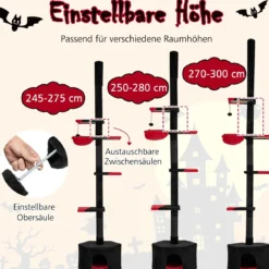 Boden bis Decken Katzenbaum 245-300 cm verstellbar 5-stöckiger Kratzbaum mit Katzenhöhle Schwarz