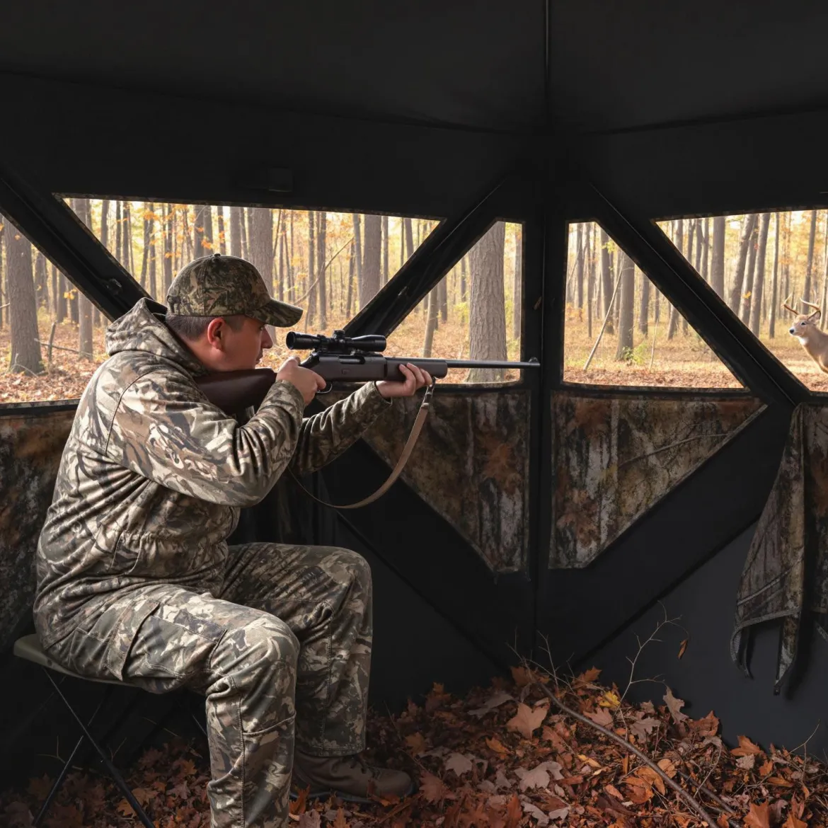 Boden-Blind Tragbares Jagdzelt für 4 Personen mit Geräuschfreien Fenstern Popup-Tarnzelt